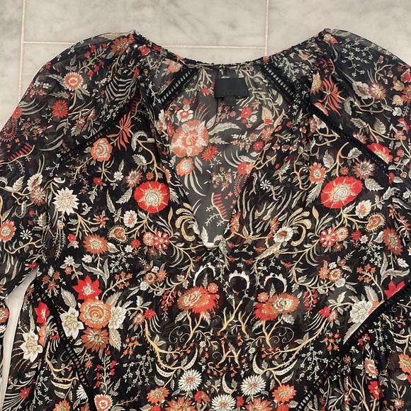 Intermix Sheer Black with Red Floral Blouse Petite - Picture 2 of 4
